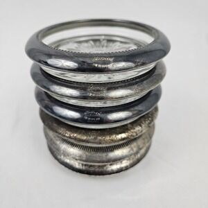 Vintage Silverplated Coaster Set Of 6 Leonard Silver Plate and Glass Italy